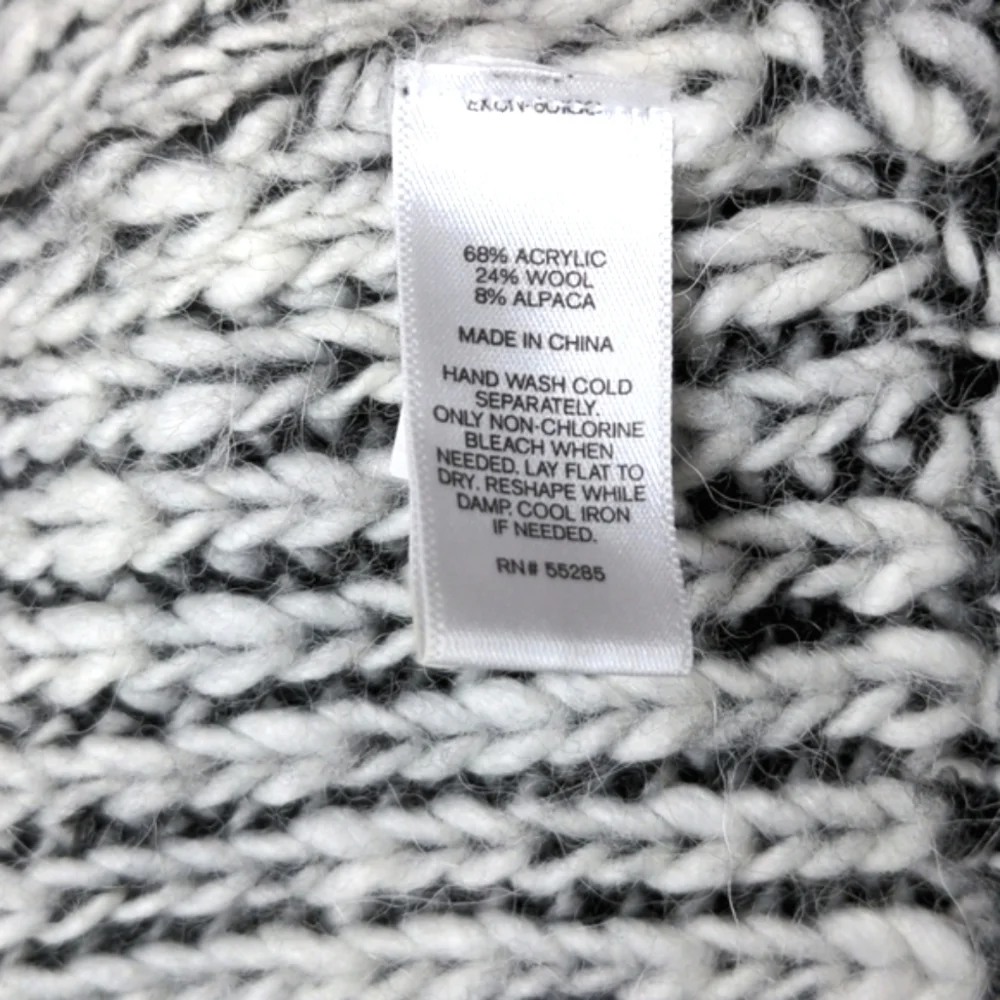 Women's Black and White Express Wool‎ Alpaca Open Long Cardigan Medium Large
